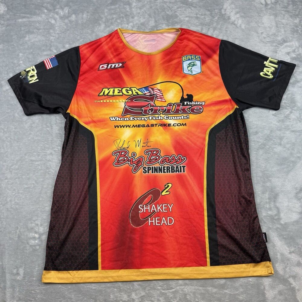 Mega Strike Fishing Jersey Shirt B.A.S.S. Roland Martin Big Bass Shakey Head XL